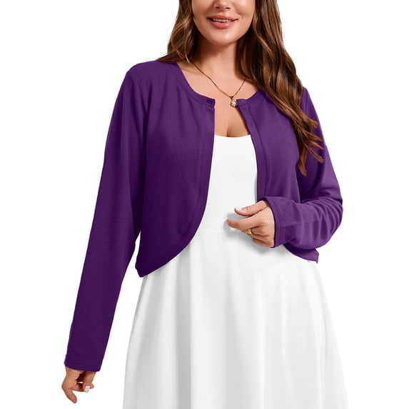 SHOWMALL Women's Plus Size Open Front Cropped Cardigan Lightweight Long Sleeve Bolero Shrug for Dresses, 1X-5X