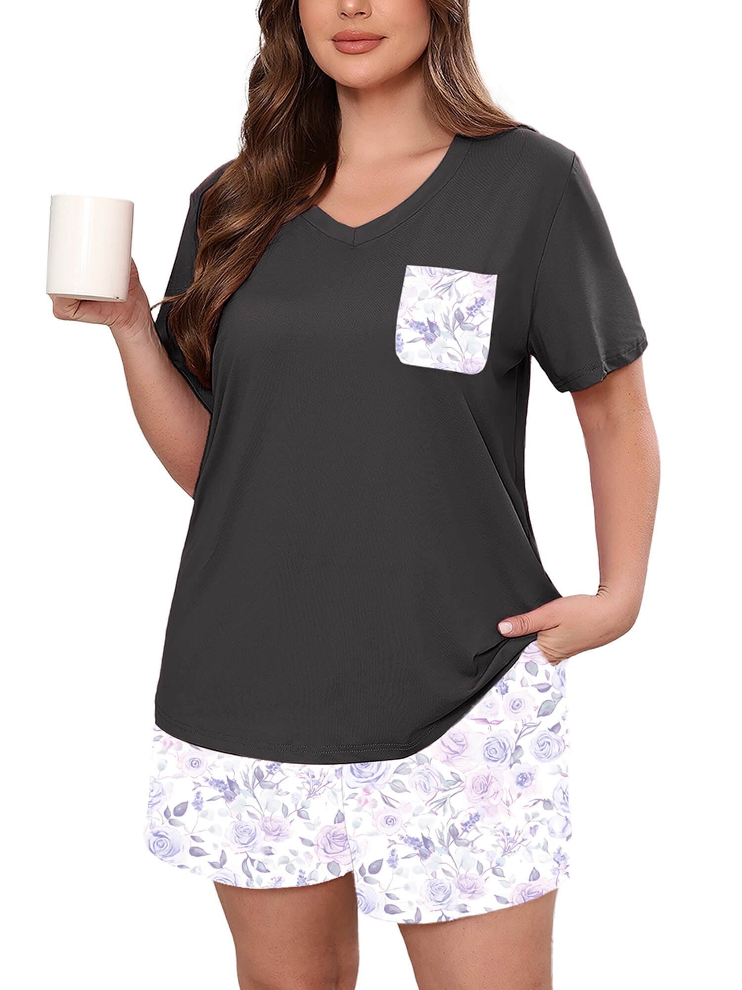 Spring Pj Sets SHOWMALL Women's Plus Size Pajama Set, Blue Lilac Rose 4X 2 Piece ...