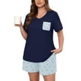 thumbnail image 1 of SHOWMALL Women's Plus Size Pajama Set, Lamb Print Light Blue 2X 2 Piece Loungewear Sleepwear for Spring Summer Fall, Short Sleeve Top and Printed Shorts with Side Pockets,, 1 of 8