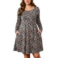 thumbnail image 1 of SHOWMALL Women's Plus Size Printed Swing Dress Long Sleeves with Pockets, Fancy Peachy Leopard 4X Crew Neck A-Line, Knee Length, Midi Dress for Spring/Fall/Winter, 1 of 10