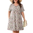 thumbnail image 1 of SHOWMALL Women's Plus Size Short Sleeve Dress with Pockets, Criss Cross V-Neck Casual T-Shirt Dress, Romantic Rose Floral Pink 3X Summer Vacation Beach Dress, 1 of 8