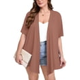 thumbnail image 1 of SHOWMALL Women's Plus Size Short Sleeve Shrugs & Boleros, Light Coffee 3X Open Front Lightweight Cardigan Kimono Jacket for Spring Summer Fall, 1 of 7
