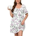 thumbnail image 1 of SHOWMALL Women's Plus Size Sleepshirts Short Sleeve Floral Nightshirt Lavender Mist Rose 2X Comfy Nightgown Pleated Scoopneck Sleepwear Casual Loungewear, 1 of 8