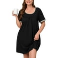 thumbnail image 1 of SHOWMALL Women's Plus Size Sleepshirts Short Sleeve Nightshirt Black 2X Comfy Nightgown Pleated Scoopneck Sleepwear Casual Loungewear, 1 of 7