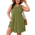 thumbnail image 1 of SHOWMALL Women's Plus Size Sleeveless Dress with Pockets, Pleated Chest Summer Sundress, Army Green 5X Soft Breathable Tank Dress for Beach & Vacation, 1 of 7