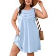 thumbnail image 1 of SHOWMALL Women's Plus Size Sleeveless Dress with Pockets, Pleated Chest Summer Sundress, Light Blue 1X Soft Breathable Tank Dress for Beach & Vacation, 1 of 7