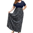 thumbnail image 1 of SHOWMALL Women's Plus Size Summer Beach Dress Maxi Navy Blue Clustered Floral 4X Short Sleeves Crewneck Casual Bohemian Sun Dress Full-Length Floral Long Dresses with Pockets, 1 of 5