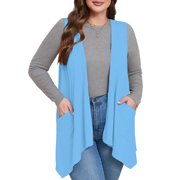 SHOWMALL Women's Plus Size Summer Shrugs Sleeveless High Low Hem Draped Light Blue 5X Flowy Open Front Lightweight Cardigan with Pockets Casual Comfortable Layering Jacket