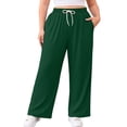 thumbnail image 1 of SHOWMALL Women's Plus Size Wide Leg Pants 1X-5X, Green Relaxed Fit Casual Lounge Pants with Drawstring Elastic Waist and Pockets for Vacation and Weekend Wear, 1 of 10