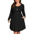 thumbnail image 1 of SHOWMALL Women's Plus Size Swing Dress Long Sleeve with Pockets, Black 3X Scoop Neck A-Line, Casual Midi Knee Length for Spring Fall, 1 of 9
