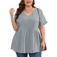 thumbnail image 1 of SHOWMALL Women's Plus Size T Shirts V-Neck Flowy Tops Swiss Dot Blouse Short Sleeve Shirts Loose Fit Casual Babydoll Tunic, US Size 3X in Mid Grey, 1 of 7