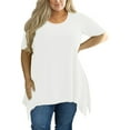 thumbnail image 1 of SHOWMALL Women‘s Plus Size Tops Short Sleeve Blouse White 2X Summer Swing Tunic Clothes Crewneck Clothing Flowy Tee Shirt for Leggings, 1 of 8