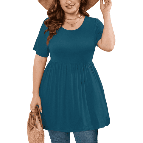 Women's Plus Size Tunic Tops to Wear with Leggings Flowy Babydoll Shirts Blouses for Women Work & Casual Indigo Blue 2X