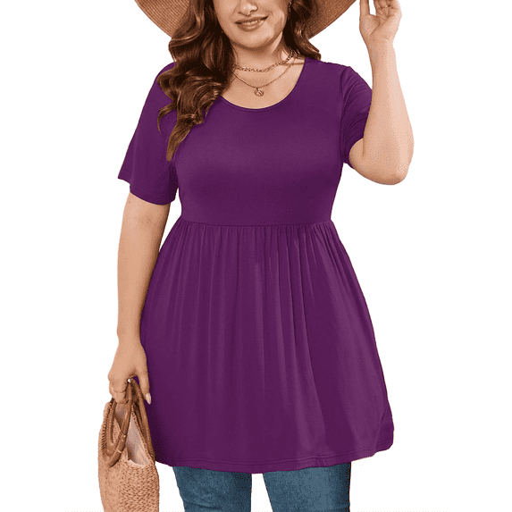 SHOWMALL Women's Plus Size Tunic Tops to Wear with Leggings Flowy Babydoll Shirts Blouses for Women Work & Casual Purple 4X