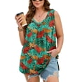thumbnail image 1 of SHOWMALL Women's Plus Size Summer Tank Top, Soft Stretchy V Neck Pleated Tunic for Travel and Lounge, Vibrant Jungle Leaf 1X Sleeveless Side Slit Casual Layering Sun Shirt, 1 of 8