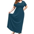 thumbnail image 1 of SHOWMALL Women's Plus Size Vacation Maxi Dress, Lake Blue 2X Beach Sundress with Pockets Short Sleeve Flowy Casual Outfits, 1 of 5