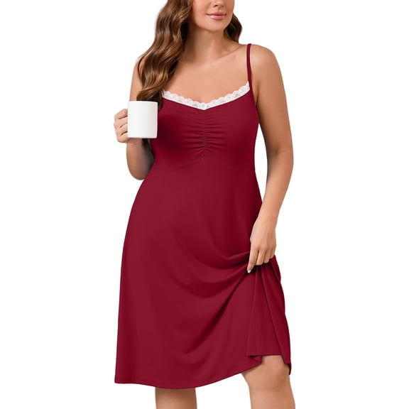 SHOWMALL Women's Plus Size comfy Sleepwear Lace Chemise Nightgown Wine Red 3X Babydoll Sleepwear
