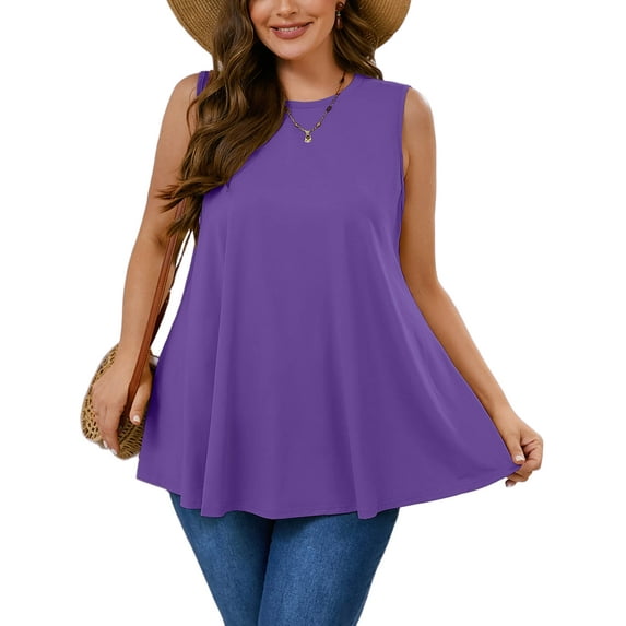 SHOWMALL Women's Plus Sleeveless Tunic Top Purple 1X Summer T Shirts Sleeveless Casual Loose Blouses