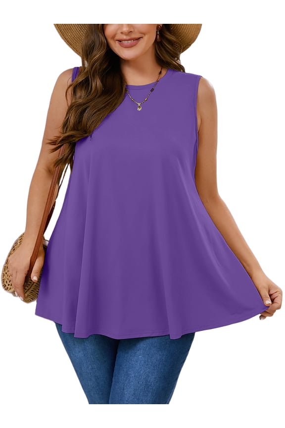 Women's Plus Sleeveless Tunic Top Purple 3X Summer T Shirts Sleeveless Casual Loose Blouses