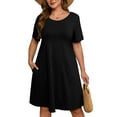thumbnail image 1 of SHOWMALL Women's Plus Summer Dresses Short Sleeves Casual Midi Dress with Pockets 4X Black, 1 of 11