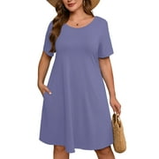 SHOWMALL Women's Plus Casual Dresses Short Swing Beach Sundress with Pockets 4X Indigo Blue