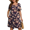 thumbnail image 1 of SHOWMALL Women's Plus Summer Dresses Short Sleeves Floral Casual Midi Dress with Pockets 3X Navy Blue Peony, 1 of 11