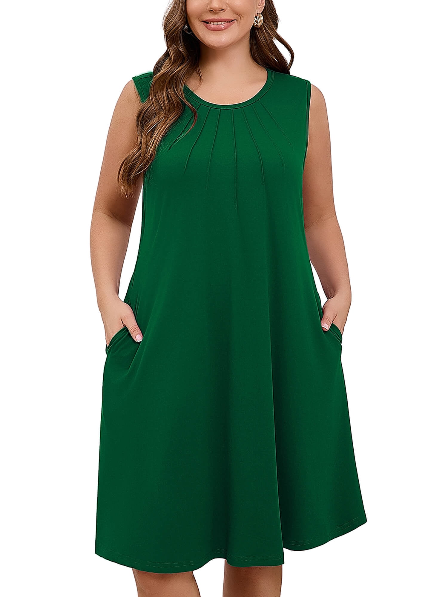 Women's Plus Sundress Summer Casual Crew Neck Sleeveless Tank Dress 3X Green