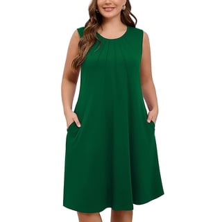 SHOWMALL Women's Plus Sundress Summer Casual Crew Neck Sleeveless Tank Dress 3X Green