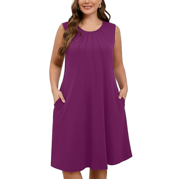 SHOWMALL Women's Plus Sundress Summer Casual Crew Neck Sleeveless Tank Dress 4X Purple