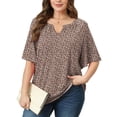 thumbnail image 1 of SHOWMALL Women's Plus Szie Tops V Neck Loose Fit Short Sleeve Khaki Floral Clusters 3X Casual Blouse for Summer Relaxed Style Shirts Everyday Wear Outfit, 1 of 6