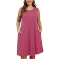 thumbnail image 1 of SHOWMALL Women's Plus Tank Dress Sleeveless Crew Neck Beach Vacation Sundress 1X Purple Red, 1 of 8