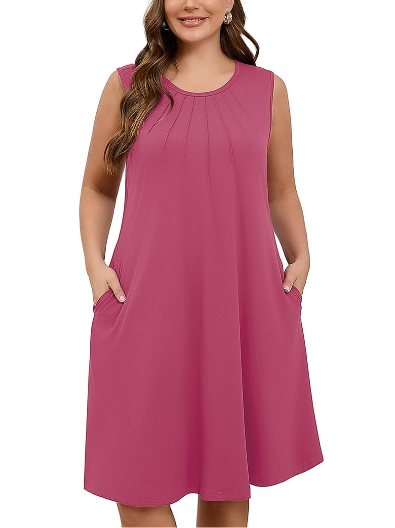 beach dress 2x SHOWMALL Women's Plus Tank Dress, 2X, Sleeveless Sundress Color:Blue Black tie dye