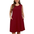 thumbnail image 1 of SHOWMALL Women's Plus Tank Dress Sleeveless Crew Neck Beach Vacation Sundress 2X Wine Red, 1 of 8
