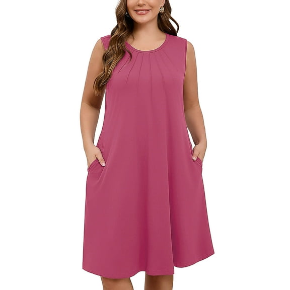 SHOWMALL Women's Plus Tank Dress Sleeveless Crew Neck Beach Vacation Sundress 3X Purple Red