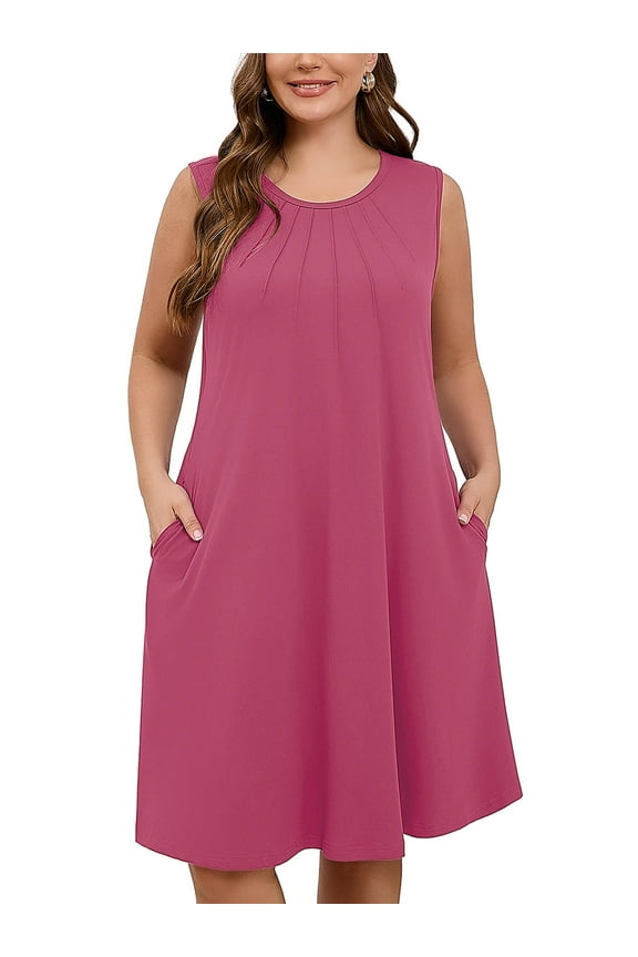 Women's Plus Tank Dress Sleeveless Crew Neck Beach Vacation Sundress 3X Purple Red