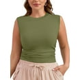 thumbnail image 1 of SHOWMALL Women's Plus Tank Top Sleeveless Ruched Casual Knit Ribbed Layered Basic Cami Top Army Green 3X Shirt Summer Tops Clothes, 1 of 8
