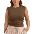 thumbnail image 1 of SHOWMALL Women's Plus Tank Top Sleeveless Ruched Casual Knit Ribbed Layered Basic Cami Top Brown 1X Shirt Summer Tops Clothes, 1 of 8