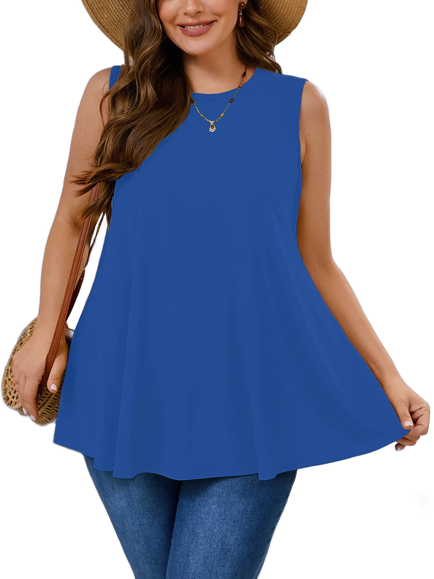 SHOWMALL Women's Plus Tank Tops Beach Sleeveless Tunics Royal Blue 1X ...
