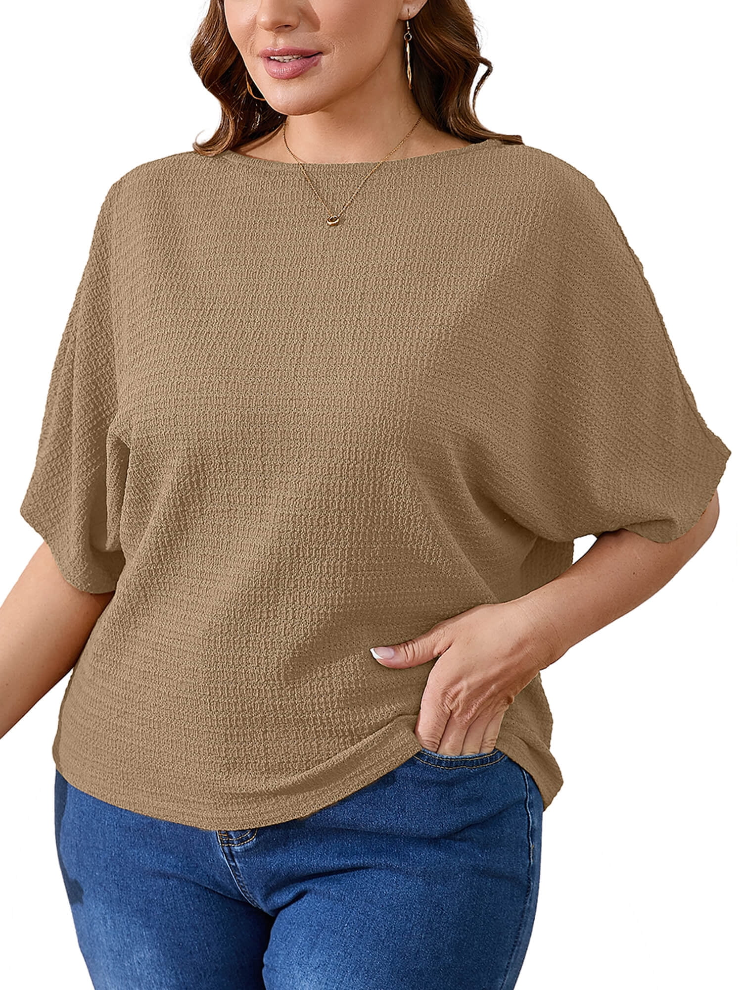 SHOWMALL Women's Plus Tops Batwing Half Sleeve Boat Neck Shirts ...