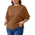 thumbnail image 1 of SHOWMALL Women's Plus Tops Boat Neck Batwing Half Sleeve Drop Shoulder Casual Shirts 3X Ginger, 1 of 7
