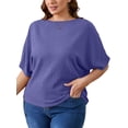 thumbnail image 1 of SHOWMALL Women's Plus Tops Boat Neck Batwing Half Sleeve Drop Shoulder Casual Shirts 3X Grey Blue, 1 of 7