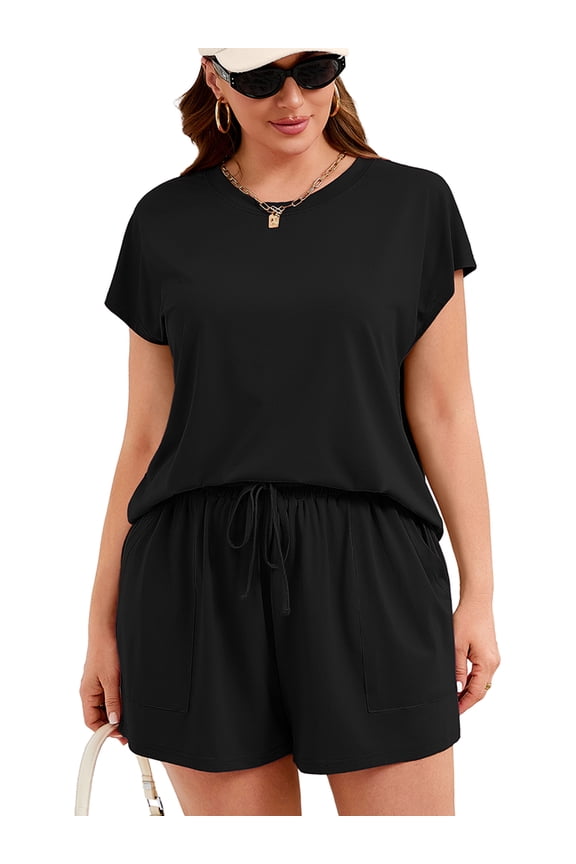 Plus Size 2 Piece Sets for Women Summer Outfits - Sleeveless Muscle Tank & Shorts Lounge Set with Pockets, Soft Stretch Fabric, Black 5X