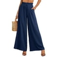 thumbnail image 1 of SHOWMALL Women's Wide Leg Palazzo Maxi Flowy Pants Elastic Dark Blue 2XL High Waist Casual Drawstring Lounge Culotte with Pockets, 1 of 8