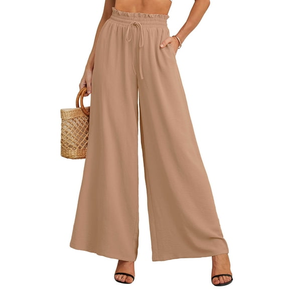 SHOWMALL Women's Wide Leg Pants Palazzo Pants Peach Puff XL Drawstring Waist Loose Trousers with Pockets