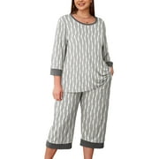 SHOWMALL Womens Plus 2 Piece PJS Soft Sleepwear 3/4 Sleeve Top and Waisted Adjustable Capri Pants with Pockets