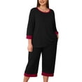 thumbnail image 2 of Women's Plus Size Pajama Set - Short Sleeve Top & Capri Pants 2-Piece Lounge Outfit With Cute Print 2 of 10