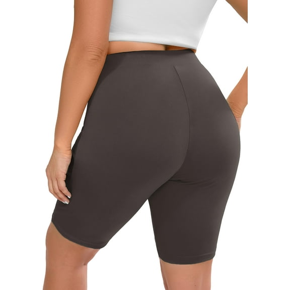 SHOWMALL Womens Plus High Waist Yoga Shorts for Bike Compression 8" Tummy Control Soft Athletic Yoga Workout Running Gym Shorts Dark Gray 3X