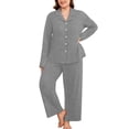 thumbnail image 1 of SHOWMALL Women's Plus Size Pajama Sets Long Sleeve Button Down Sleepwear 2-Piece Loungewear with Pockets, 1 of 7