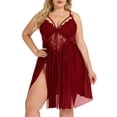 thumbnail image 1 of SHOWMALL Womens Plus Size Lingerie Lace Sexy Strap Chemise Sleepwear V-Neck Nightdress, 1 of 6