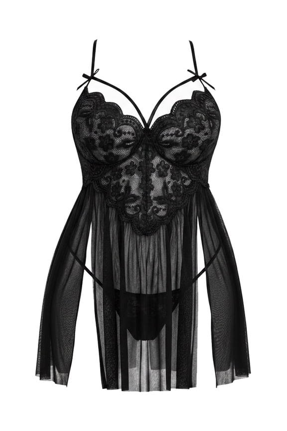 Womens Plus Size Lingerie Lace Sexy Strap Chemise Sleepwear V-Neck Nightdress